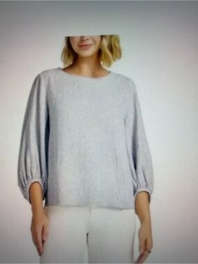 MATTY WOMEN'S Striped Balloon-Sleeve Women’s Top in Light Blue and White